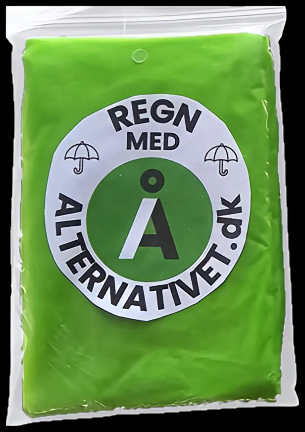 Limegrønt regnslag i pose med Alternativet-tryk